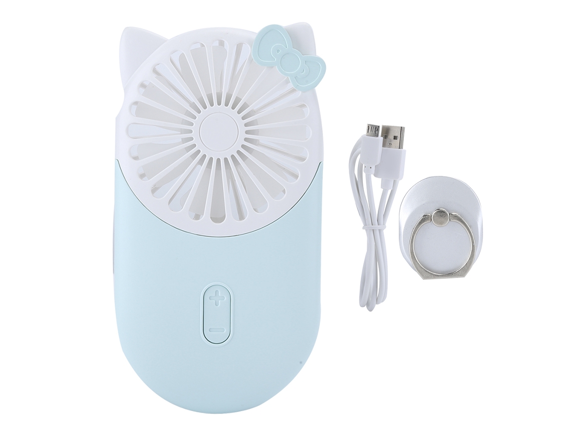 Ventilador Portátil Recarregável Usb, Design Gato Cartoon, Azul Céu, Para Viagens.