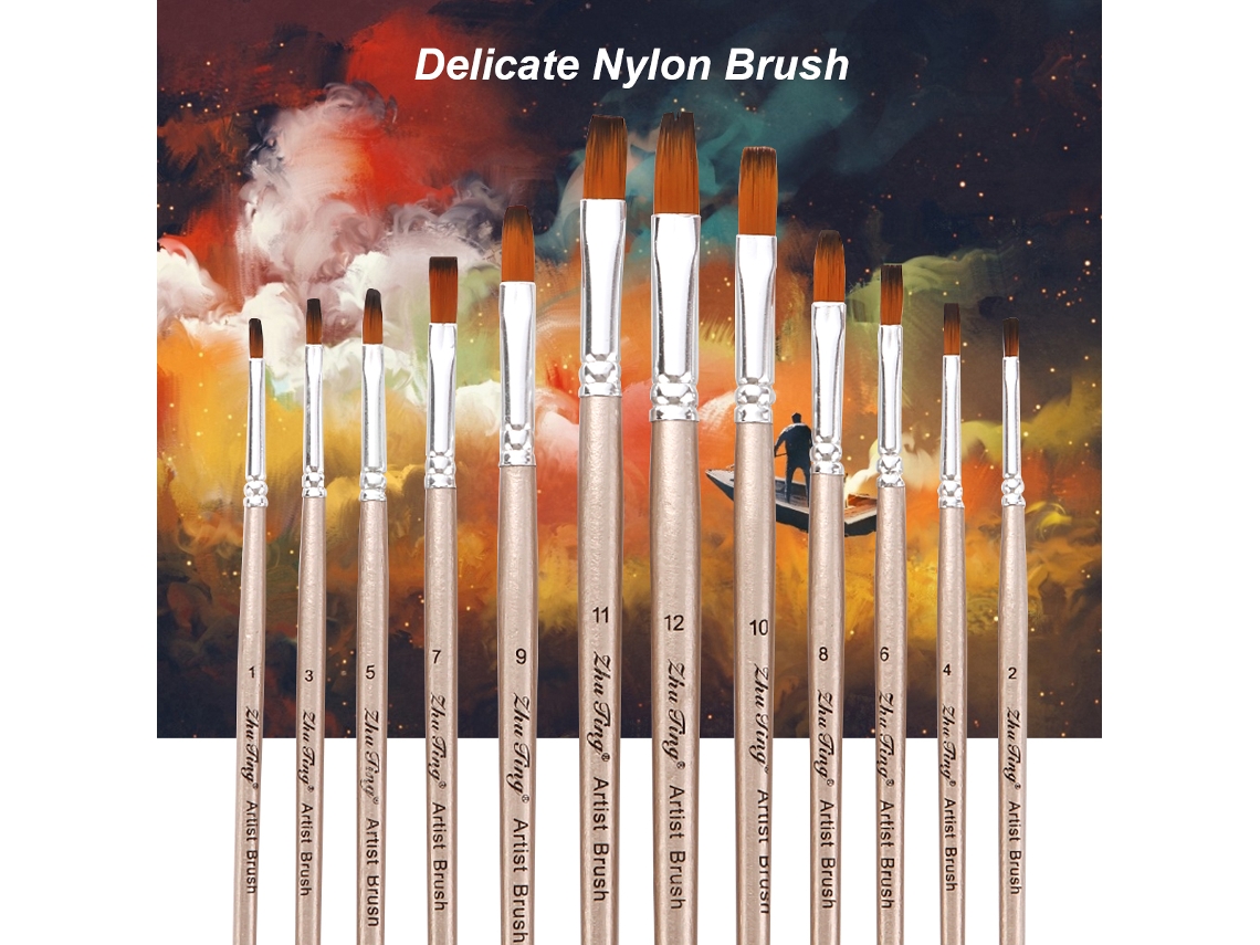 Kit de 12 Pinceis de Pintura com Cabelo de Náilon para Acrílica Aquarela Gouache Óleo Art Supplies