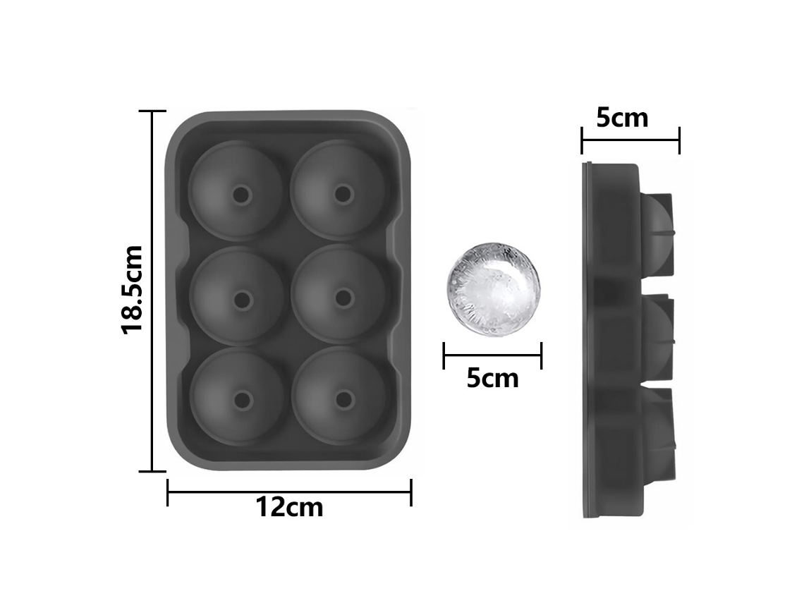Molde Grande de Silicone para Fazer Bolas de Gelo com 6 Pelos, Esfera Redonda para Whisky, Faça Você Mesmo Zeuxo