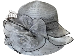 Chapéu de organza respirável com estampa de coco e casaco comprido, ideal para casamentos na praia, na cor cinza, tamanho único.