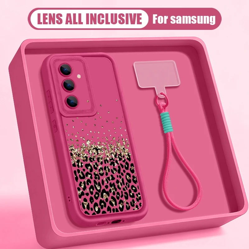 Capa Para Celular Galaxy S25 Ultra Com Cordão (rosa Claro), Estampa De Leopardo.