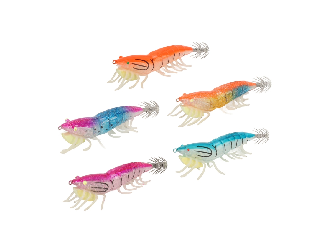 Five-piece Luminous Soft-foot Wooden Shrimp, Simulated Luminous Footed Squid Hook