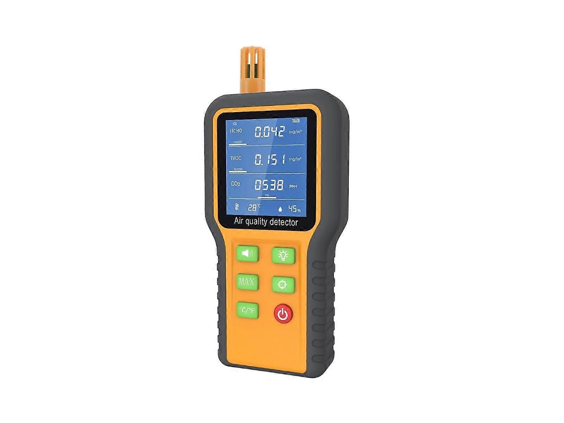 Medidor de qualidade do ar Slowmoose, medidor de CO2, detector de formaldeído, TVOC/temperatura/umidade interna com campainha