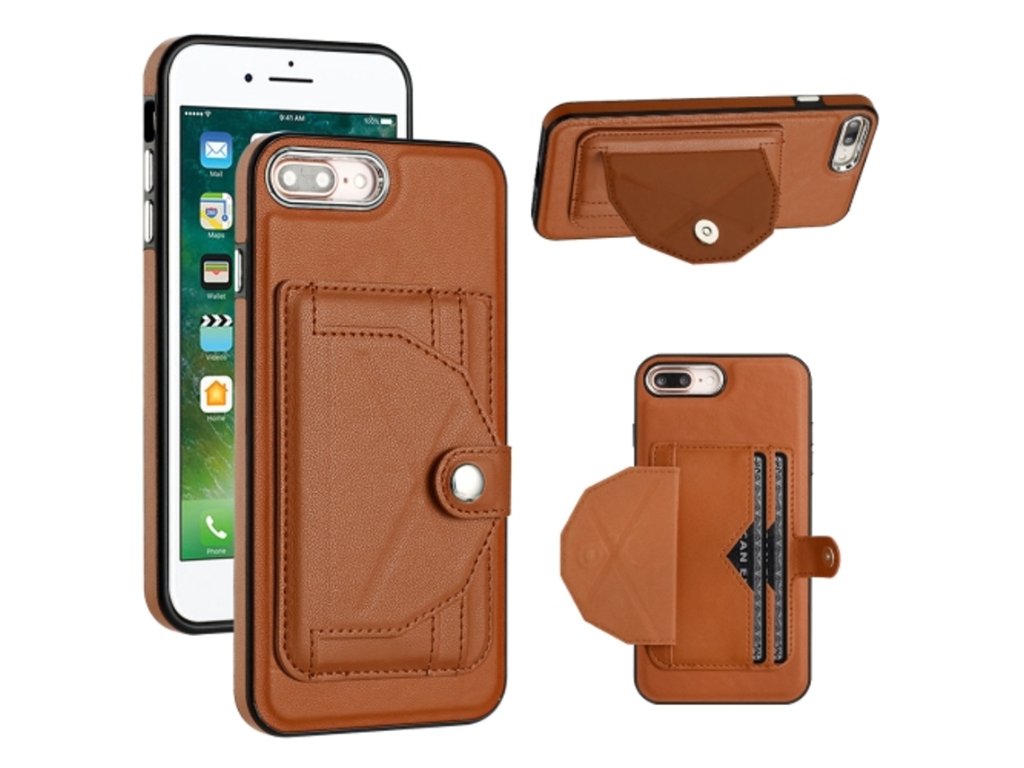 Capa Mobile Phone Cases Shockproof With Card para iPhone 6 Plus Pele Castanho