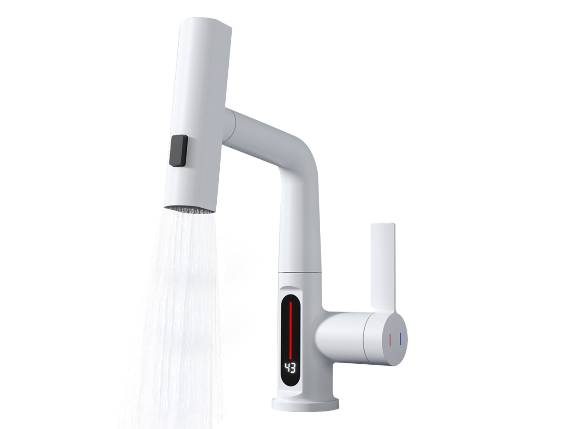 Torneira Cozinha Pulldown Sprayer Led Ajuste de Altura 3 Modos
