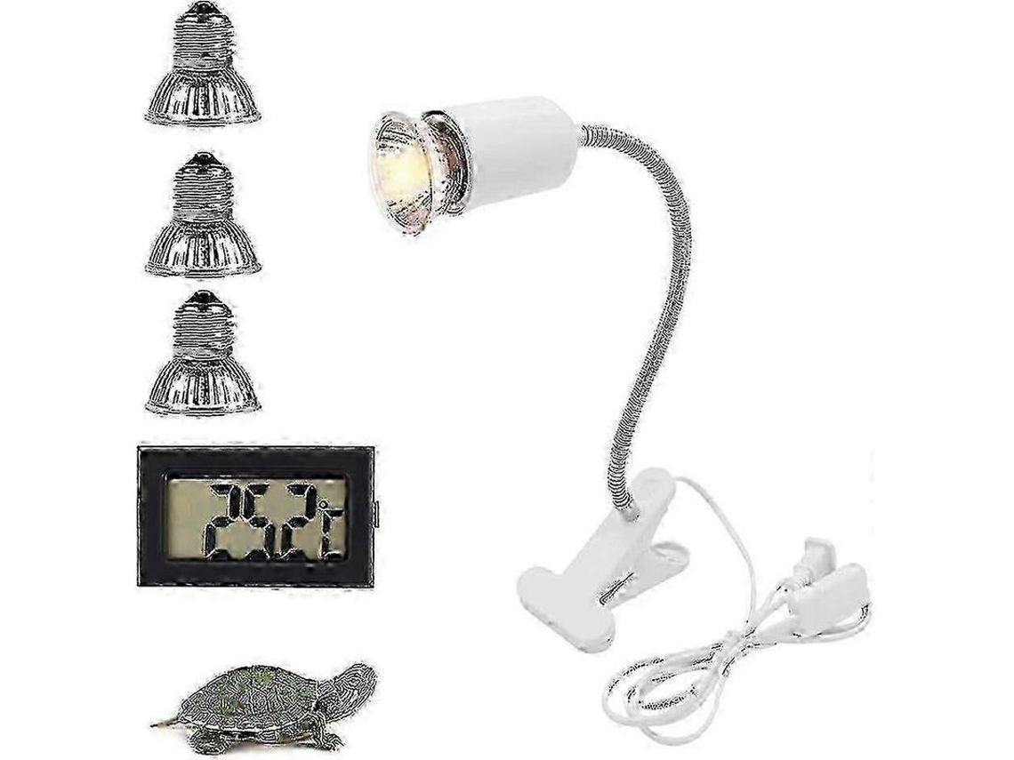 Lâmpada De Aquecimento Para Répteis E Anfíbios Com Termômetro E 3 Lâmpadas (25w, 50w, 75w)
