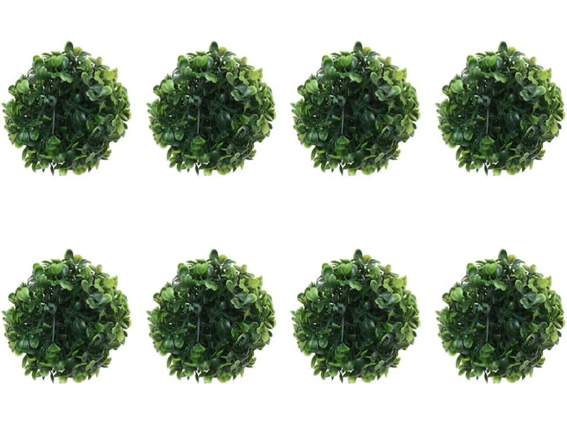 Conjunto De 8 Bolas Decorativas De Grama Artificial, Em Plástico Verde.