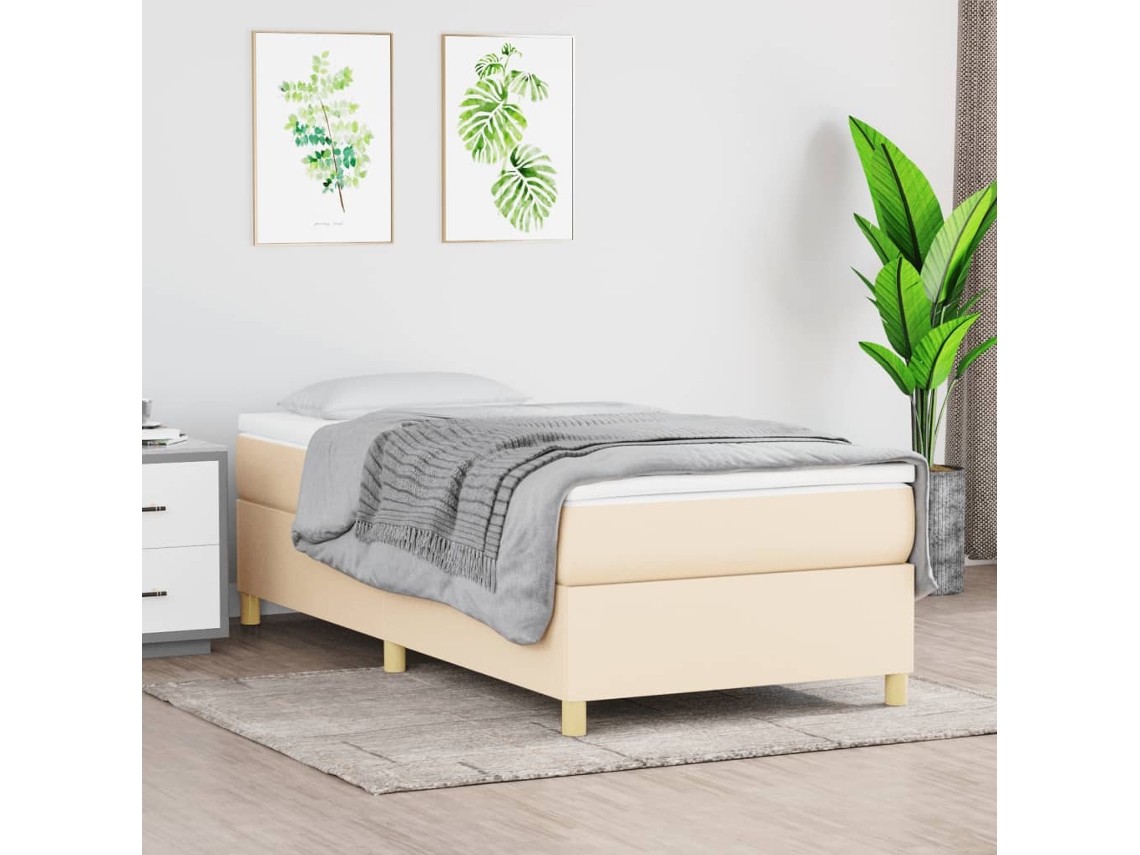 Vidaxl Cama Com Molas/colchão 100x200 Cm Tecido Cor Creme