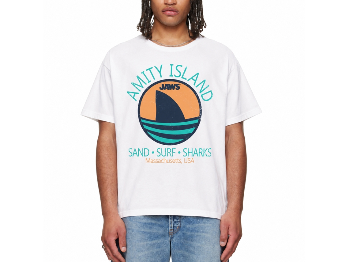 Rockinstone Jaws Movie Shark Fin White Adult T-shirt Size:s