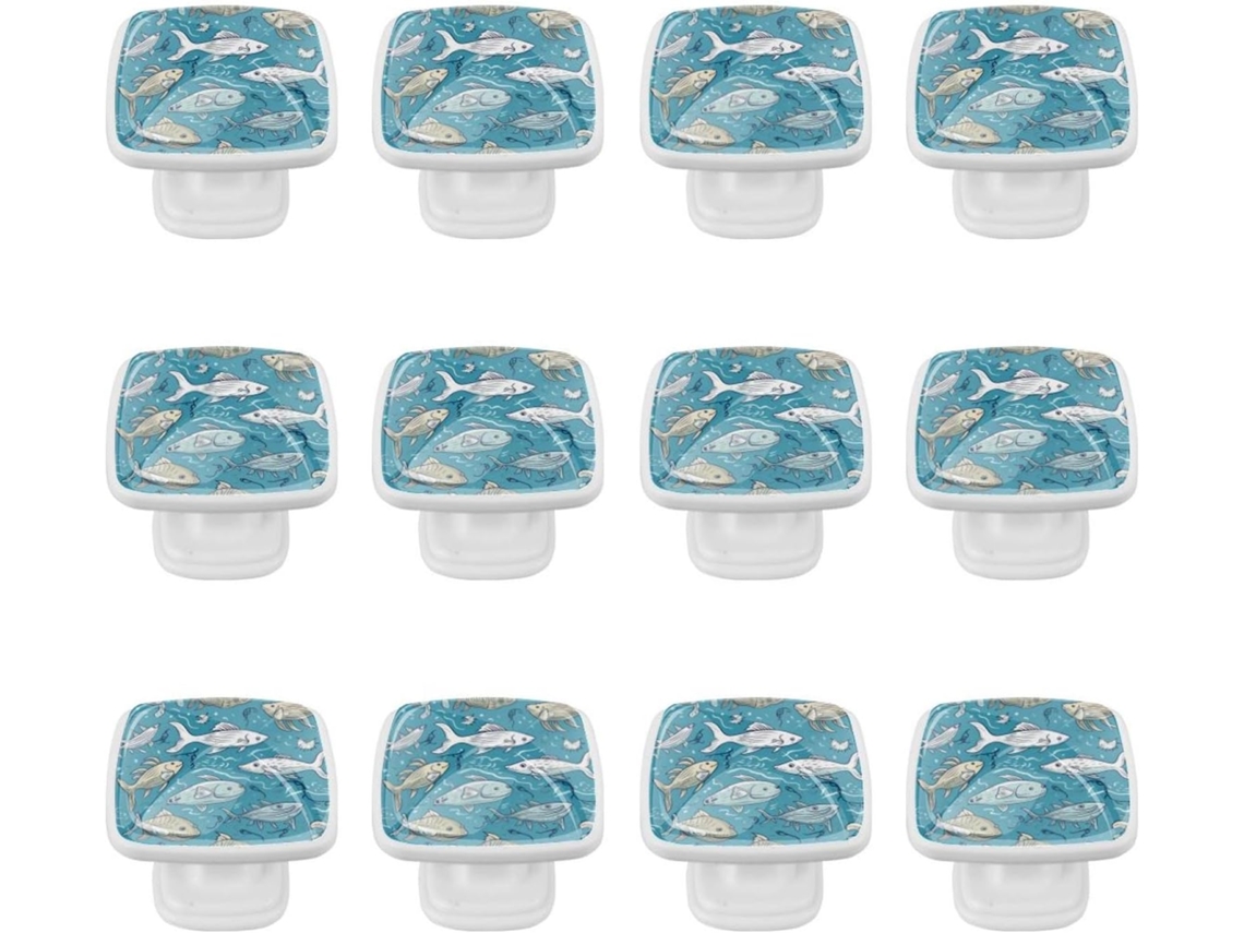 Puxadores E Maçanetas Quadradas Para Armários De Cozinha, Conjunto De 12 Peças Com Design Âncora, Morsa, Peixe E Oceano