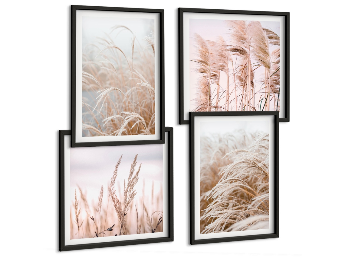 Composição De Quadros Vistas Estilosas Arquitetura Natureza Espelharte (4 Peças)