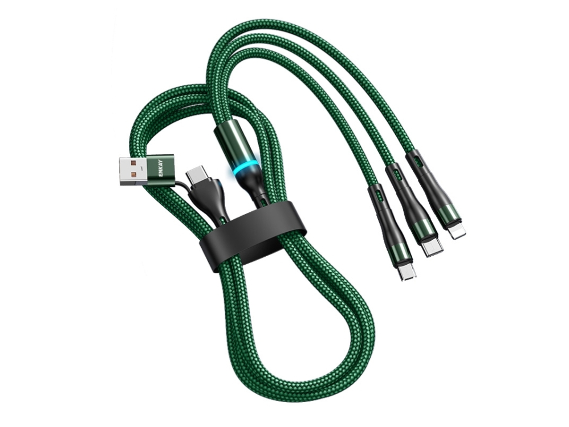 6 em 1 5a Usb + Tipo C para Tipo C / 8 Pinos / Micro Usb Cabo de Carregamento Rápido multifuncional, 1,2m verde XIAOMOYU
