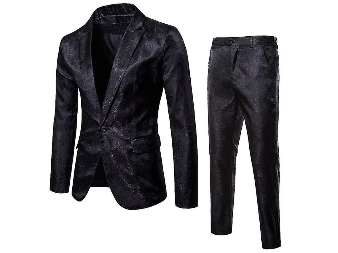 Jaqueta E Calça Slim Fit Estampada - Poliéster - Ocasiões Casuais, Festas, Casamentos E Formaturas Preto
