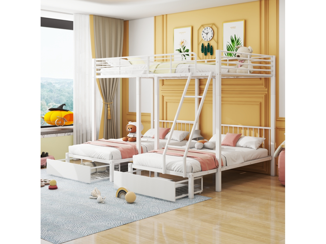Cama Metal Modular 140x200 Com 2 Camas Branca