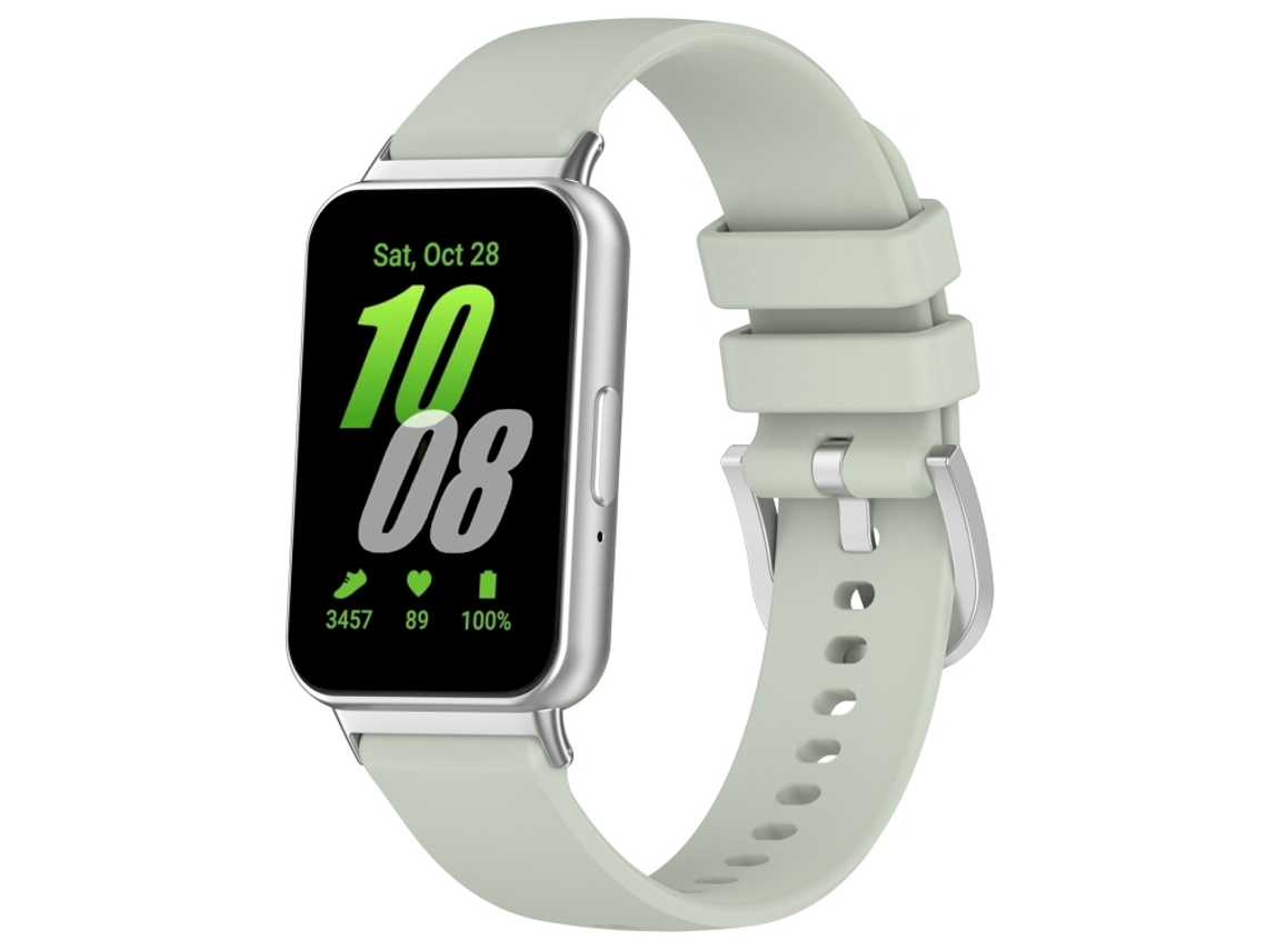 Bracelete para Samsung Galaxy Fit 3 Sm r390 Silicone Brilhante com Conector de Metal Verde XIAOMOYU