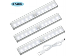 Kit com 3 Luzes Led, Sem Marca, Recarregáveis​​ Via Usb, Magnéticas, Detector de Movimento, Brancas BRILVIBERA