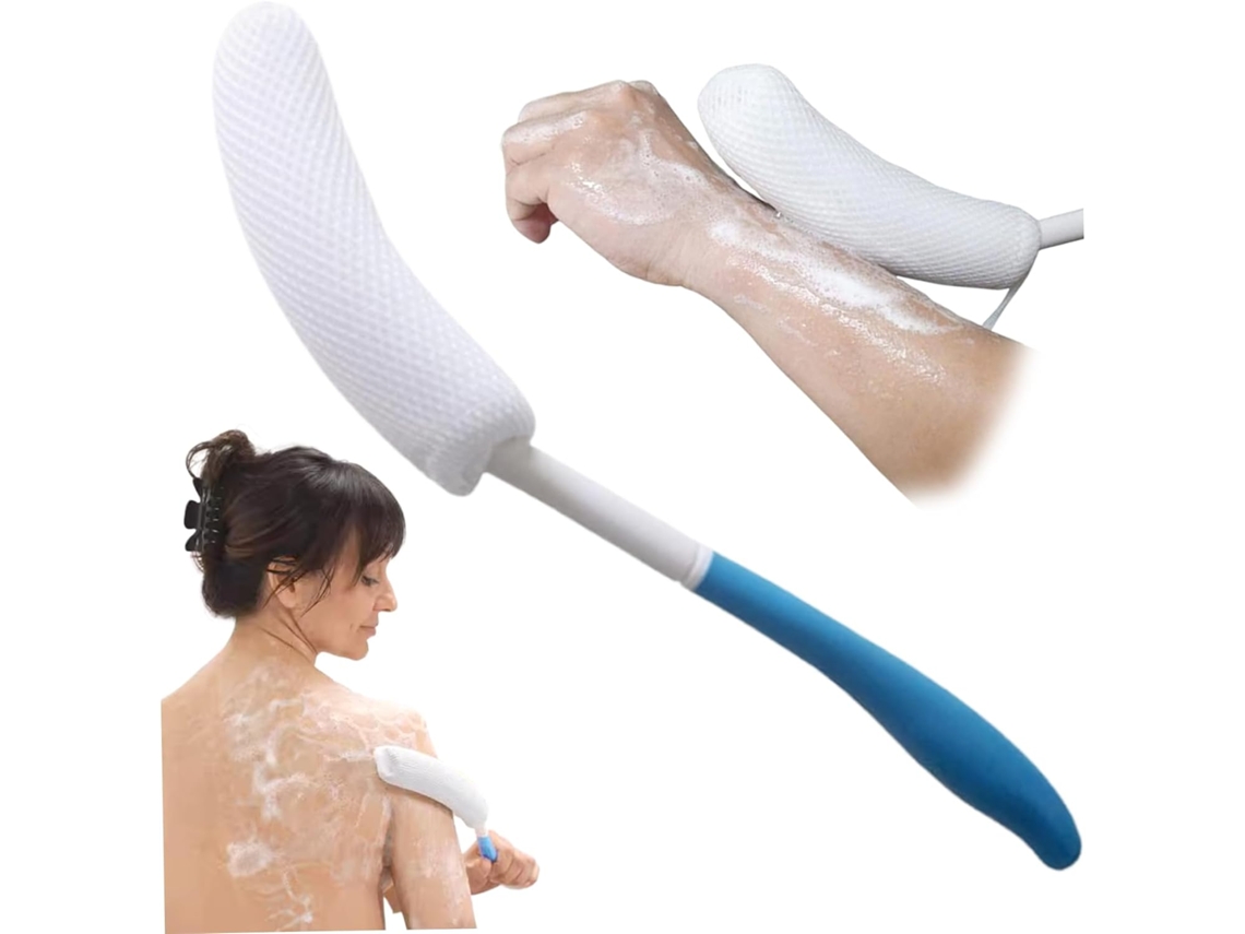 Escova De Banho Antiderrapante Com Cabo Curvo, Escova De Banho Longa E Removível Para Ducha, Cabo De Esponja Longo Para