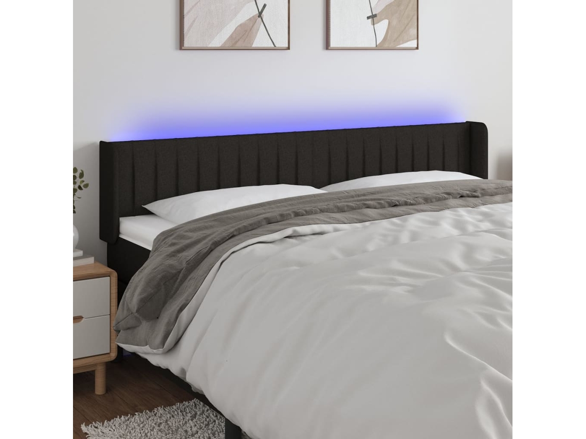 Vidaxl Cabeceira De Cama C/ Luzes Led Tecido 183x16x78/88 Cm Preto