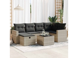 Vidaxl 7 Pcs Conj. Sofás Jardim Com Almofadões Vime Pe Cinzento-claro