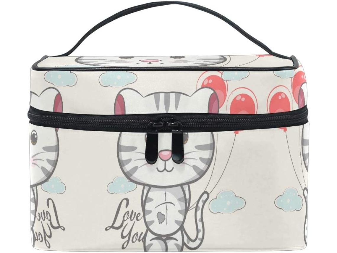 Nécessaire Divertida com Estampa de Gato Branco Organizadora Cosméticos Tecido Zíper | S/MARCA
