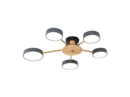 Lâmpada de Teto Led de Ferro Redondo Cinza de Madeira com 5 Cabeças Adequada para Sala de Estar Quarto Corredor SLD