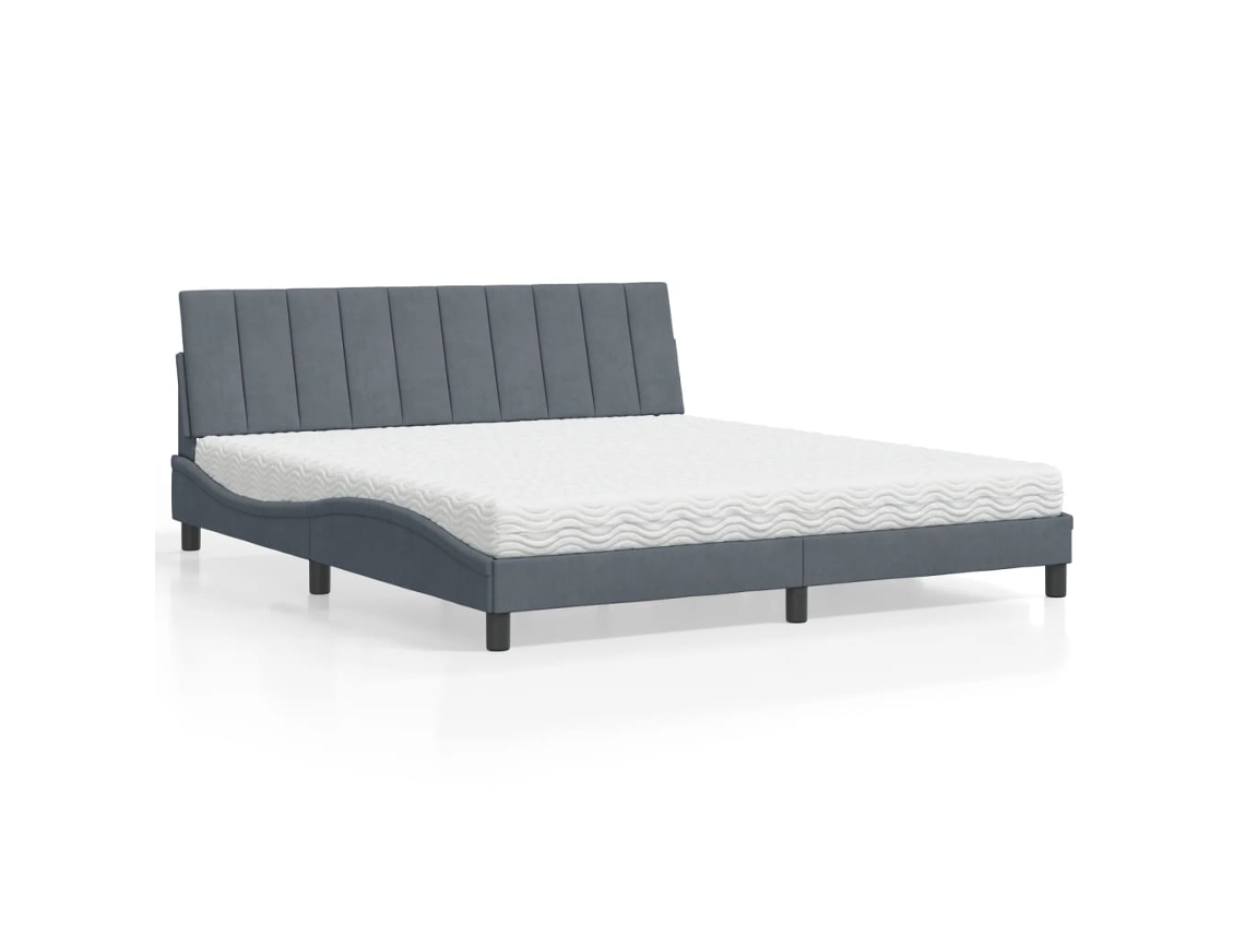 Vidaxl Cama Com Colchão Hanko 180x200 Cm Veludo Cinzento-escuro