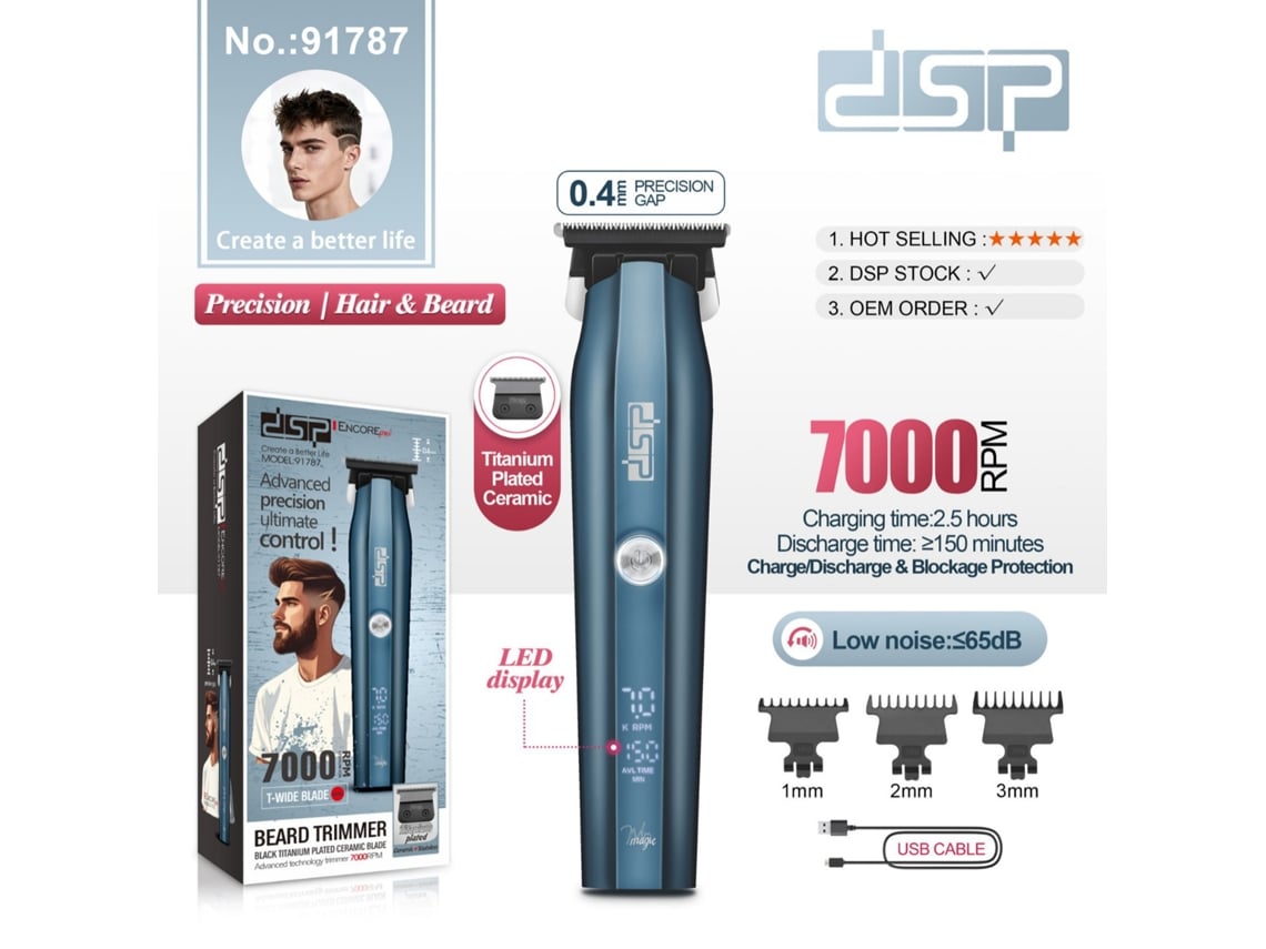(Recarregável via USB) Máquina de Cortar Cabelo Elétrica com Visor Digital, Multifuncional, com Função de Gravação e Barbear.