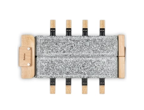 Raclette Wod362 Hkoenig Com Base Giratória 180°, Chapas De Pedra E Design Em Madeira Natural, 1400 W