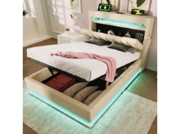 Cama Solteiro 90x200cm Bege Com Armazenamento Usb Tipo-c Led