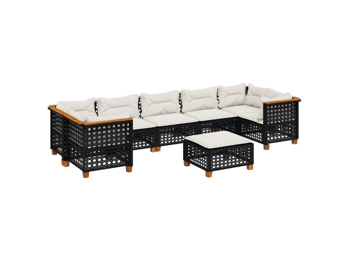 Maison Exclusive - 8 Pcs Conjunto Sofás De Jardim Com Almofadões Vime Pe Preto