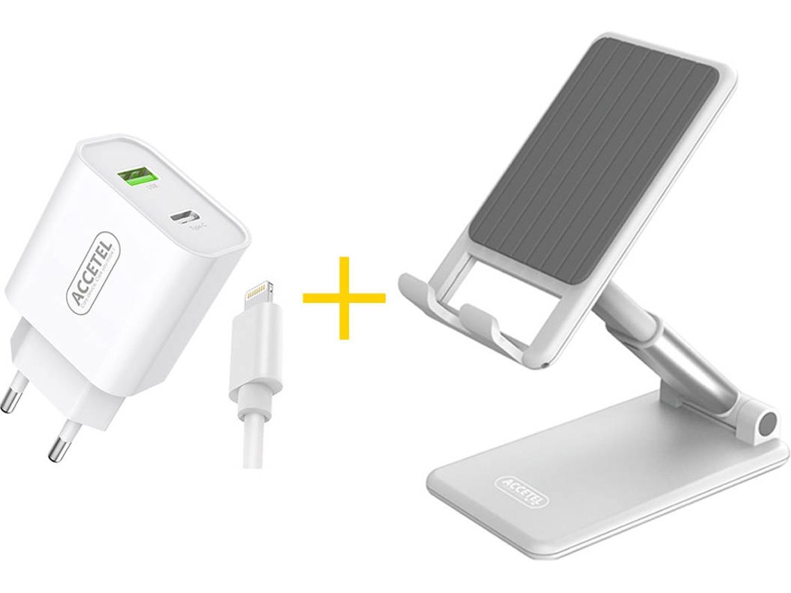 Kit Carregador Office para iPhone 12 Pro Max ACCETEL SP127W (2.4A - Lightning - Branco)