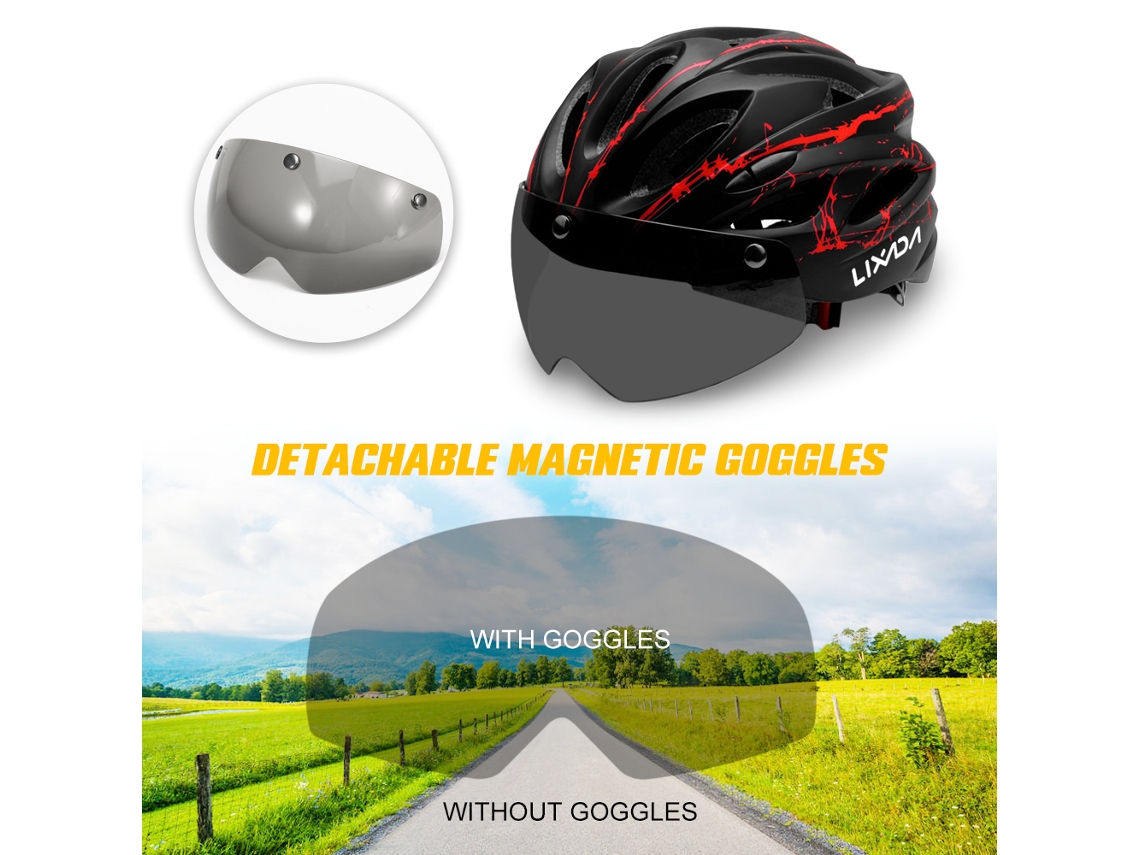 Casco De Bicicleta Ligero Con Gafas Magnéticas Desmontables 18 Aberturas Para Montaña Y Carretera
