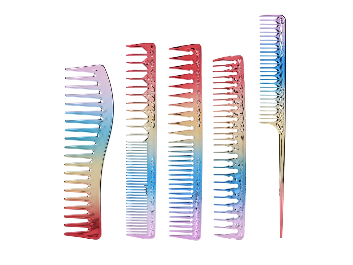 5pcs Pente De Corte De Cabelo Em Alumínio Espacial Com Gradiente Colorido Ferramenta De Estilo Para Salão E Casa