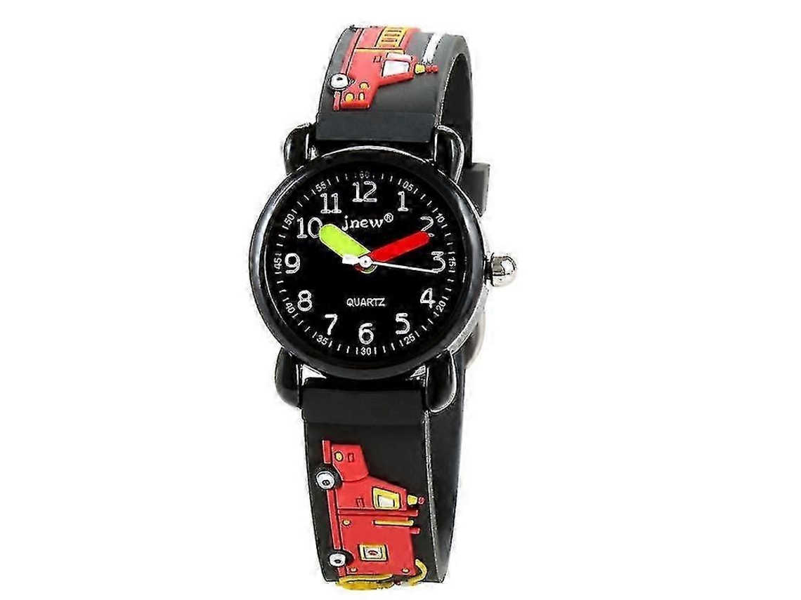 Relógio Infantil Banmo Com Pulseira De Silicone E Design 3d De Caminhão De Bombeiros.