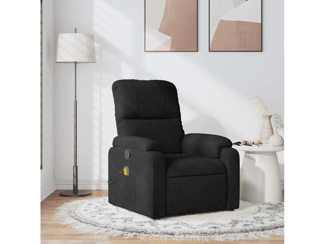 Vidaxl Poltrona De Massagens Reclinável Tecido De Microfibra Preto