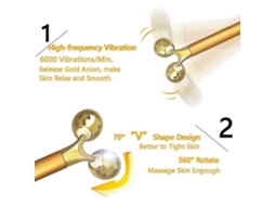Massageador Facial Dourado 24k Beauty Bar, Elétrico Sônico 3d com Rolos e Kit em Formato de T. Antienvelhec GOKOCO