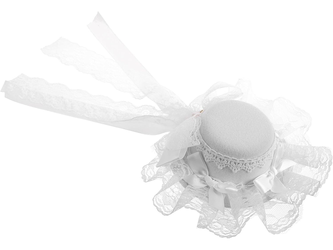 Mini Lolita Chapéu Em Renda Branca Com Laço E Presilha, Acessório.