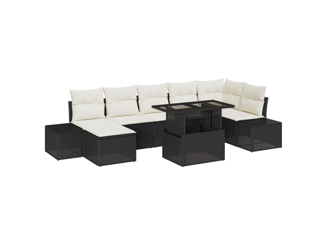 Conjunto 8 Sofá De Jardim Vidaxl Preto Vime Pe (319 X 154 X 85 Cm)