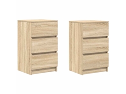 Conjunto de 2 Mesas de Cabeceira MAISON EXCLUSIVE com 3 Gavetas (39x35x65 cm) Carvalho Sonoma