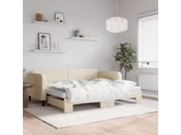Sofá cama con cajón y colchones 90x200 cm, tela color crema