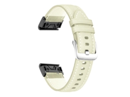 Bracelete Para Garmin Fenix 7 / 7x / 6x (26mm) - Couro - Fivela Prateada - Liberação Rápida Branco Cremoso