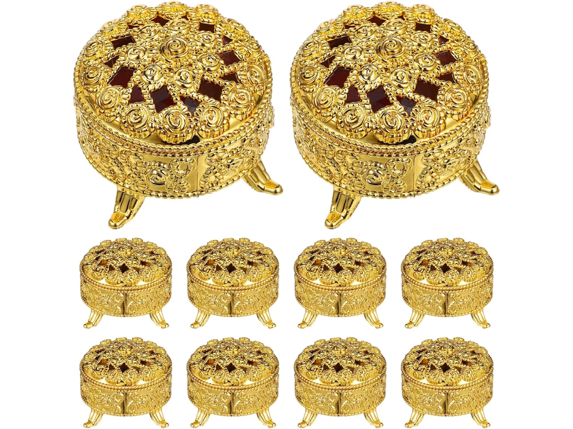 Conjunto De 10 Caixas Redondas Douradas Para Doces Casamento, Em Plástico Pp, Embalagem Delicada Para Festas E Recepções