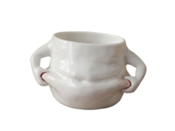 Xícara De Café De Cerâmica Charmosa Com Um Desenho De Xícara De Leite Pintado À Mão No Corpo.