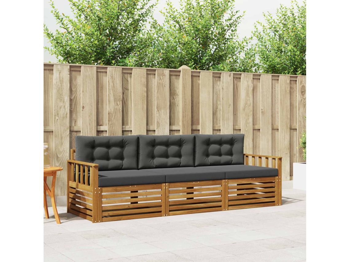 Vidaxl Conjunto De Sofás Para Exterior 3 Pcs Natural E Antracite