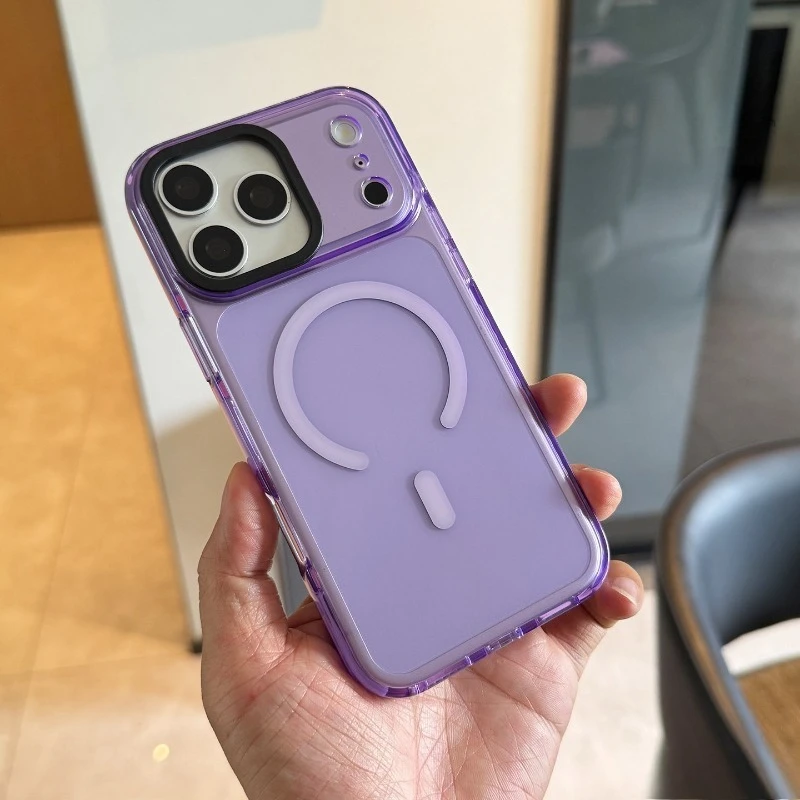 Capa Magnética De Tpu Macio Para Iphone 15 Pro (roxa Transparente), Transparente E Resistente A Impactos.