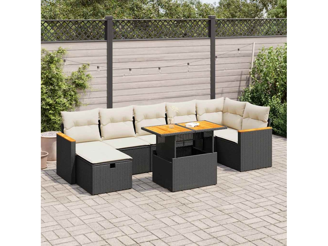 Vidaxl 5 Pcs Conjunto Sofás De Jardim Com Almofadões Vime Pe Preto