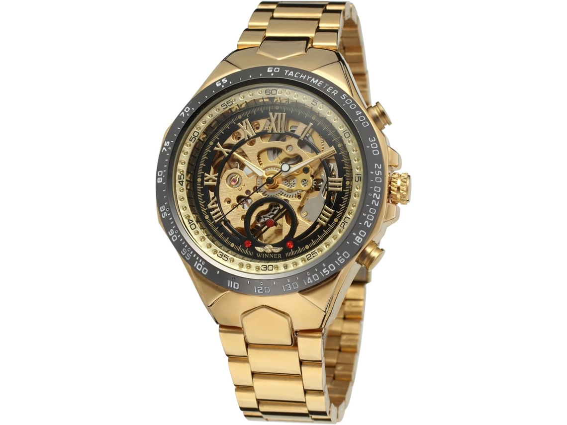 Lurelia Relógio Mecânico Masculino, Automático, Mostrador Esqueleto, 44 Mm, Aço Inoxidável