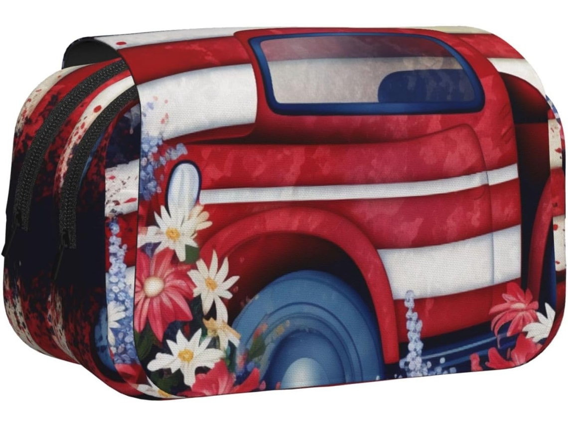 Estojo Adorável Com 2 Compartimentos Zíper, Grande Capacidade Para Escola, Viagens E Escritório, Patriótica