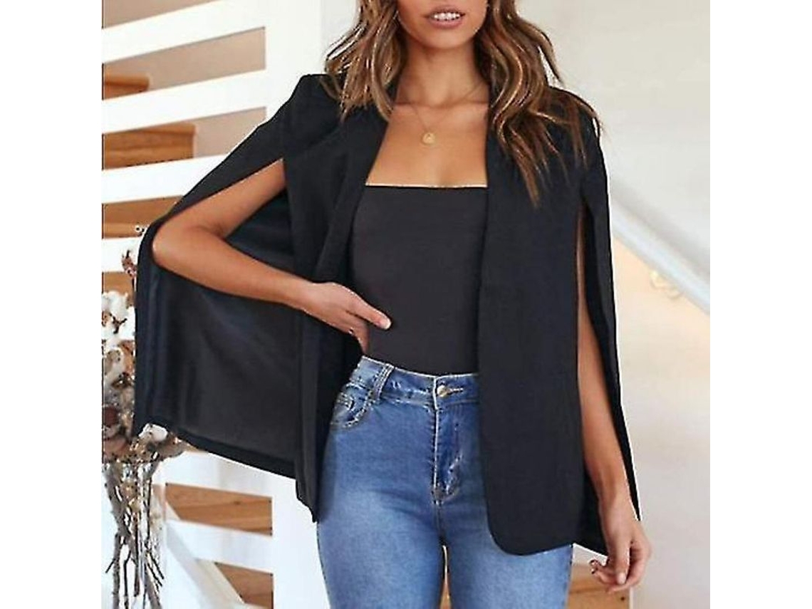 Chaqueta Blazer Capa Mujer Manga Dividida Sin Cierre Casual Para Trabajo Y Ocasiones Diarias Nsk M Negro