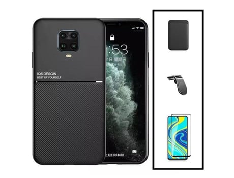 Kit Capa Traseira Magnética Anti Choque + Carteira Magentica Preto + Película de Vidro Temperado Gorilasglass + Suporte de Carro Magnético L para Xiaomi Redmi Note 10 Lite